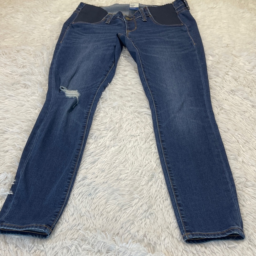 Old Navy ROCKSTAR MATERNITY SIZE 6 Dark Blue DISTRESSED Women's Skinny Jeans